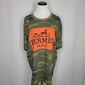 Designer-Ish Camo Orange Patch Tee Shirt Upcycled Top NEW XXL 2X
